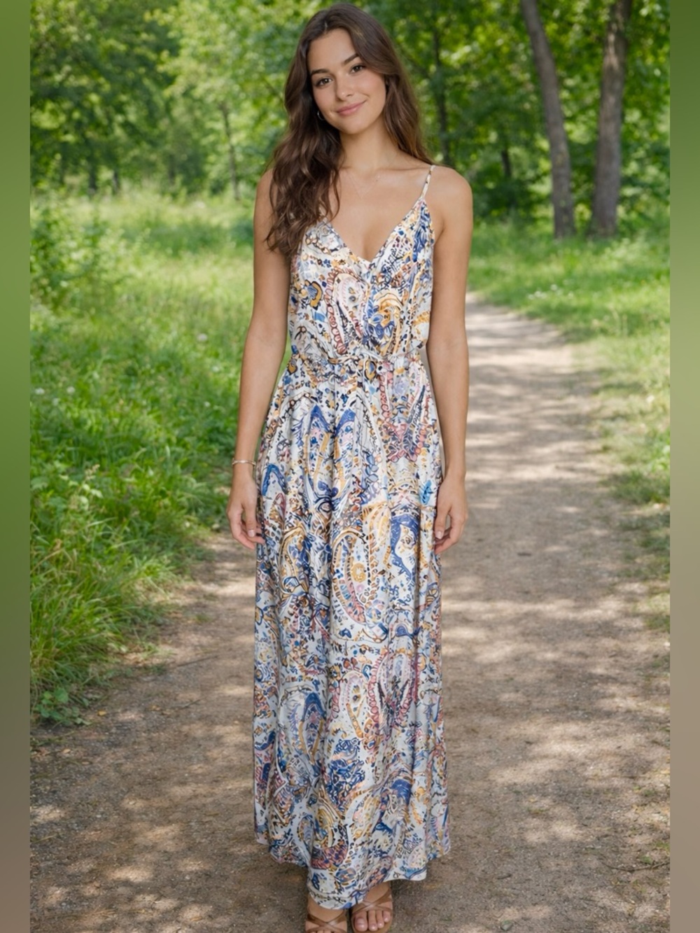 22. Paisley V-Neck Maxi Dress - White Multi Color